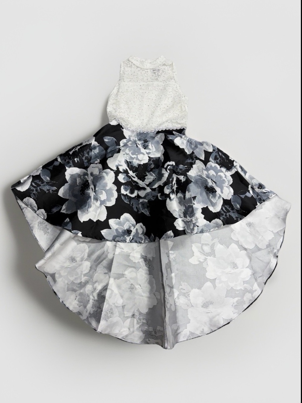 NEW Speechless Kids Size 10 High Neck Sleeveless Dress, Black White Floral Lace